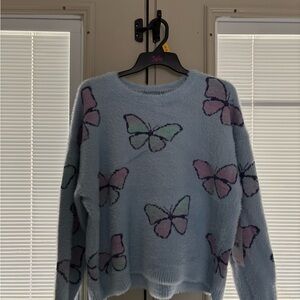Justice Blue Sweater with Pastel Butterflies